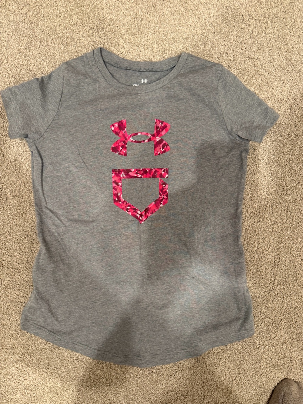 Under Armour Gray Short Sleeve Tee with Pink Patterned Logo